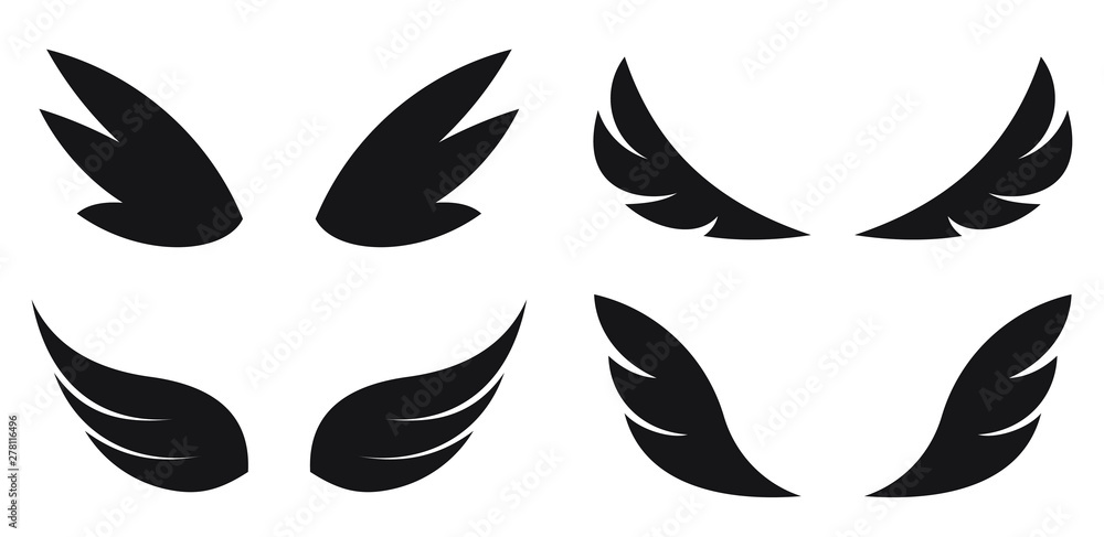 Set of four pairs of black vector wings for your design.