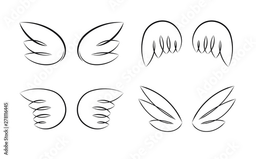 Fototapeta Naklejka Na Ścianę i Meble -  Set of four unusual stylish cartoon swirl wings for your design.