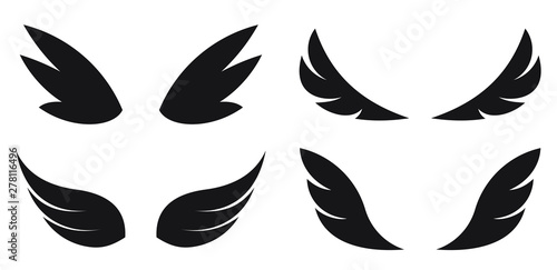 Set of four pairs of black vector wings for your design.