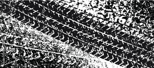 Black tire track design on grunge background. Modern style illustration for extreme sports, car racing, posters