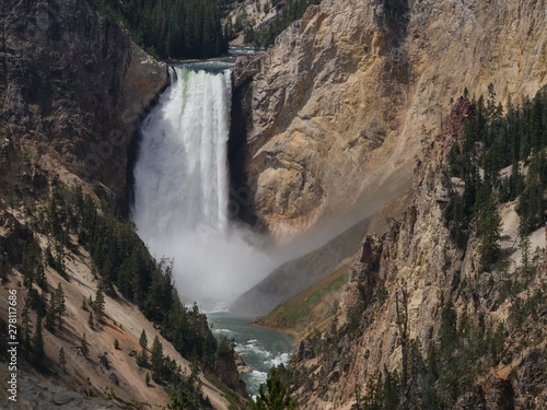 The 308-foot tall Lower Falls is the second most-photographed attraction at Yellowstone National Park, next to the Old Faithful geyser.