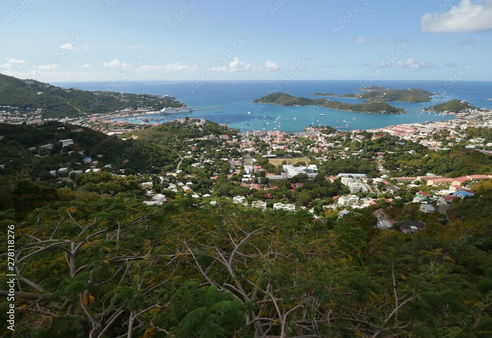 Breathtaking view of St Thomas harbor and coast seen from an overlook