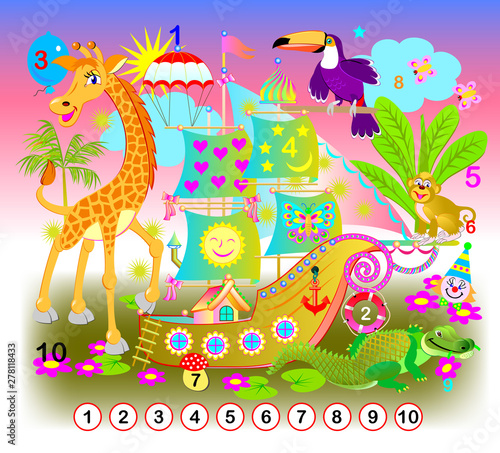 Exercise for young children. Need to find the numbers from 1 till 10 hidden in the picture. Logic puzzle game. Developing skills for counting. Printable worksheet for kids book. Back to school.