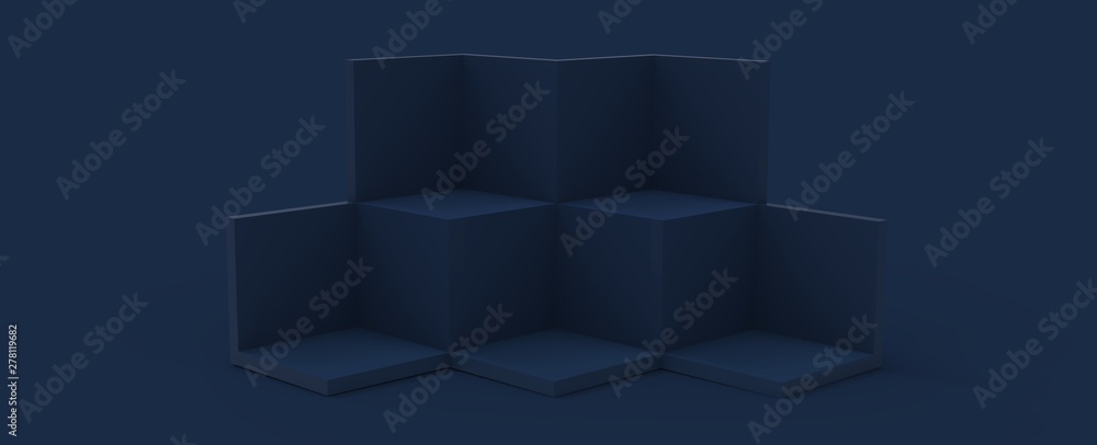 Diseño de podio para presentación de producto de diseño. Render tridimensional de escalones con iluminación de reflectores y diferentes materiales brillantes y con patrones. Fondo colorido 3d Diseño de podio para presentación de producto de diseño. Render tridimensional de escalones con iluminación de reflectores y diferentes materiales brillantes y con patrones. Fondo colorido 3d