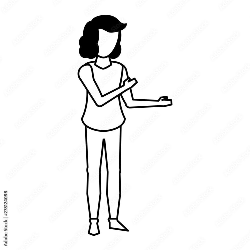 young woman without face cartoon in black and white young woman without face cartoon in black and white