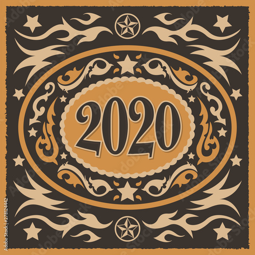 2020 Cowboy  Western Style new year oval belt buckle vector illustration