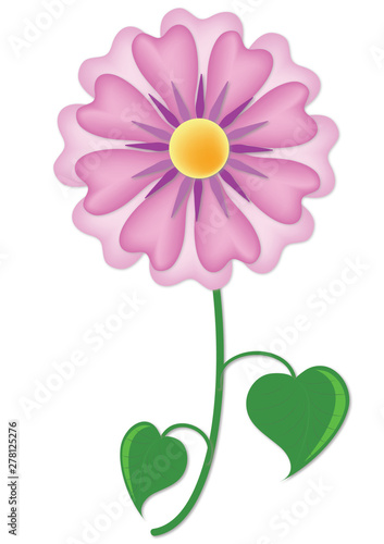 Close-up purple flower on stem in isolated white background .Vector.