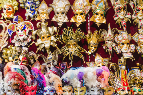 Ventetian masquerade masks at a souvenir shop in Venice, Italy.
