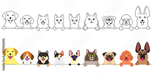 smiling cute dogs and cats border set