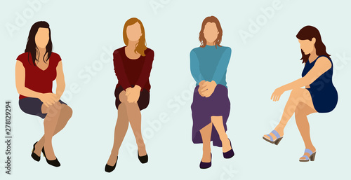 Caucasian Women Sitting With Legs Crossed