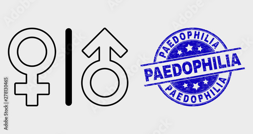 Foto Vector linear gender symbols pictogram and Paedophilia seal stamp