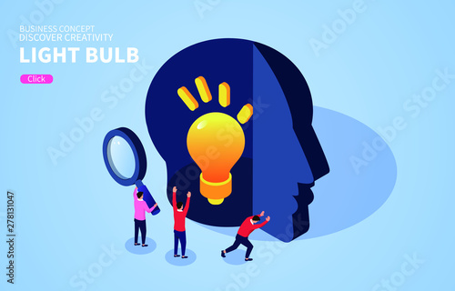 Business creative concept, businessman opens his head to find light bulb