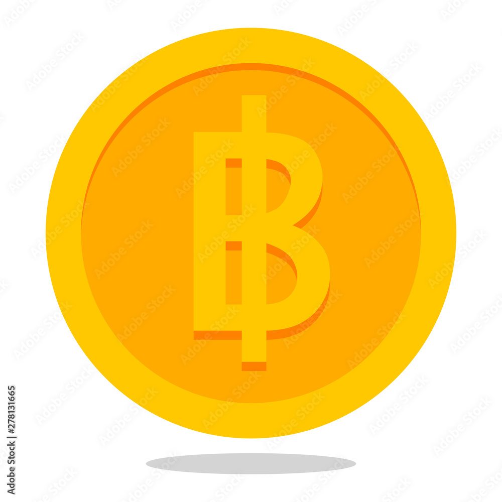 Gold coin icon in flat style with Baht sign on it. The official currency of Thailand. Gold coin icon in flat style with Baht sign on it. The official currency of Thailand.