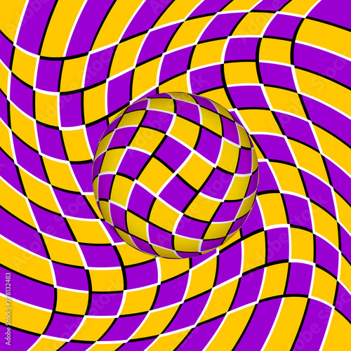 Yellow and purple moving sphere. Spin illusion.