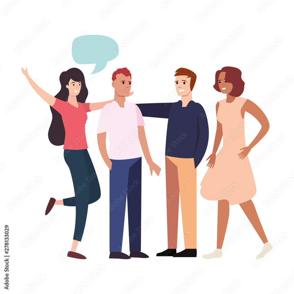 Fototapeta premium happy young people group character talk bubble