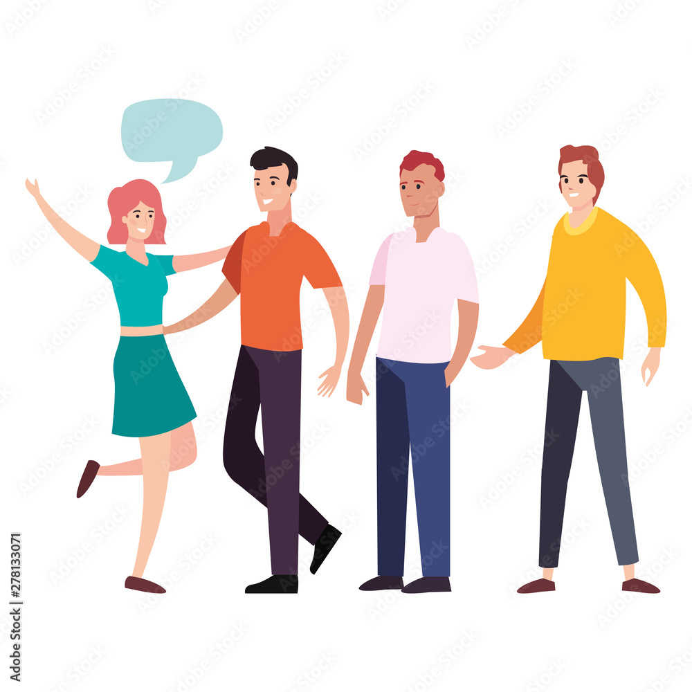 happy young people group character talk bubble happy young people group character talk bubble