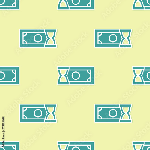 Green Fast payments icon isolated seamless pattern on yellow background. Fast money transfer payment. Financial services, fast loan, time is money, cash back concept. Vector Illustration