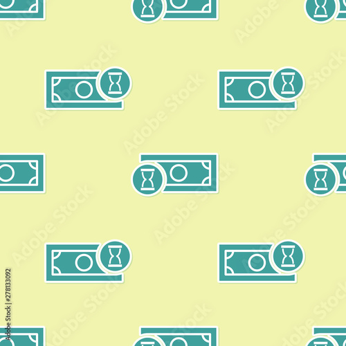 Green Fast payments icon isolated seamless pattern on yellow background. Fast money transfer payment. Financial services, fast loan, time is money, cash back concept. Vector Illustration