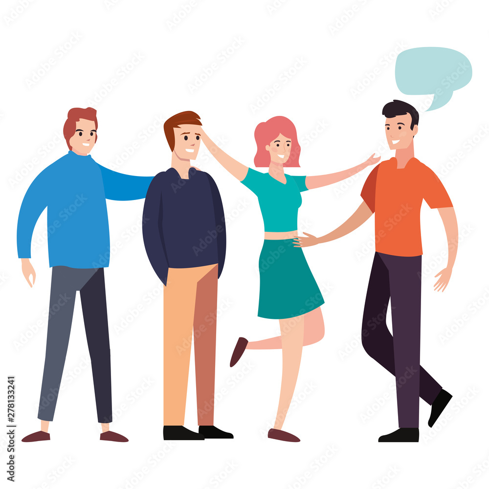 happy young people group character talk bubble happy young people group character talk bubble