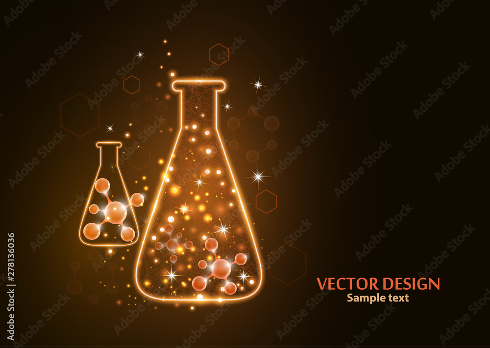 Test laboratory flask with the frame grid made of points, lines and forms. Vector illustration art style design on a dark background. Test laboratory flask with the frame grid made of points, lines and forms. Vector illustration art style design on a dark background.