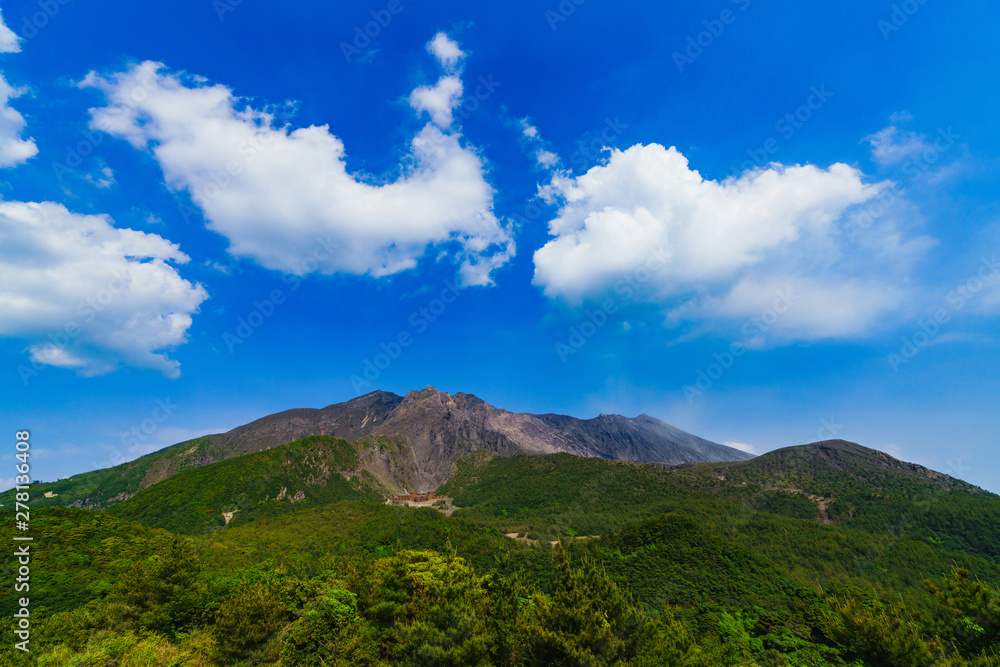 landscape of Sakurajima mountain from Yunohira observation point in Kagoshima Japan 