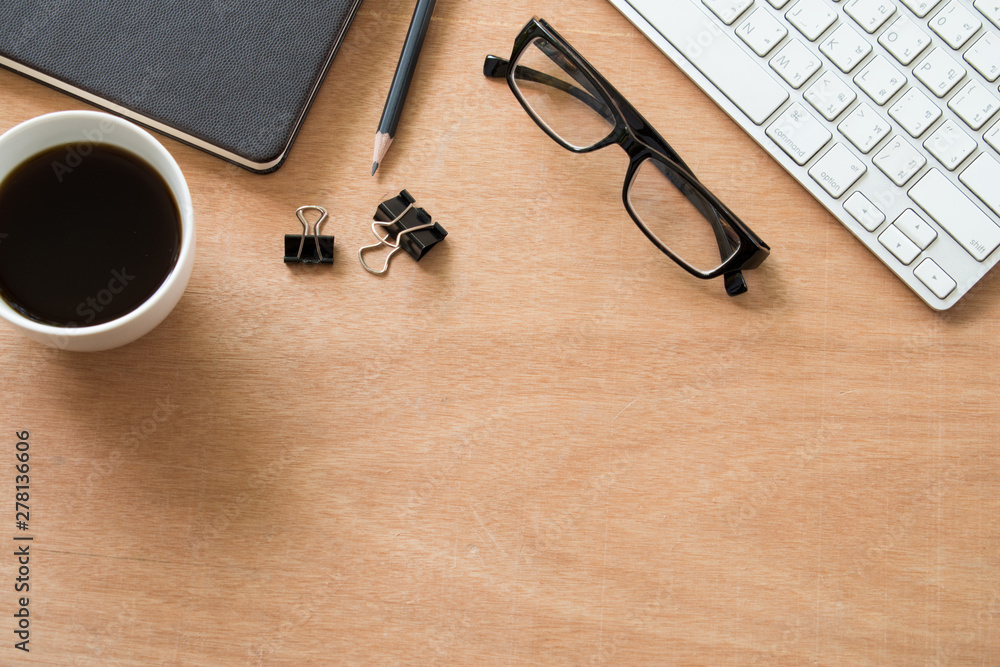Creative flat lay of workspace brown wooden desk. Lifestyle workspace, top view. Creative flat lay of workspace brown wooden desk. Lifestyle workspace, top view.