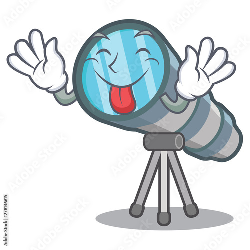 Tongue out toy telescope in a cartoon chair