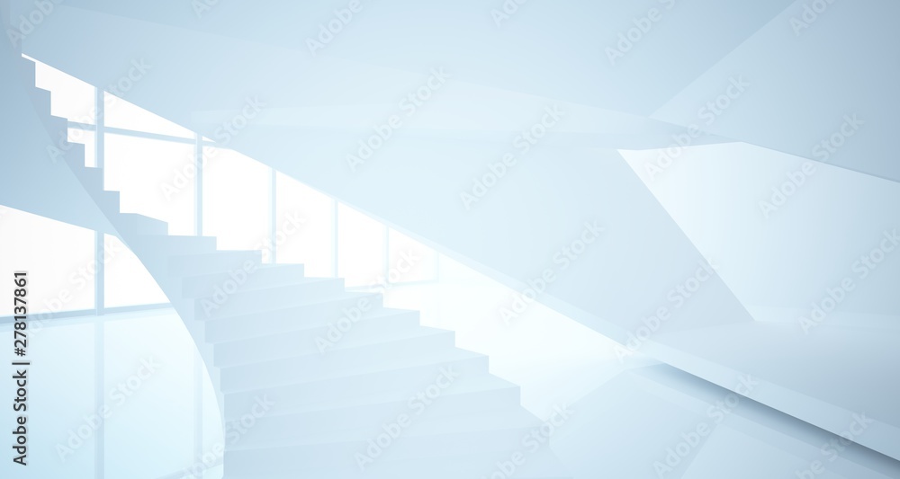 Abstract white minimalistic architectural interior with window. 3D illustration and rendering. Abstract white minimalistic architectural interior with window. 3D illustration and rendering.