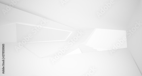 Abstract white minimalistic architectural interior with window. 3D illustration and rendering.