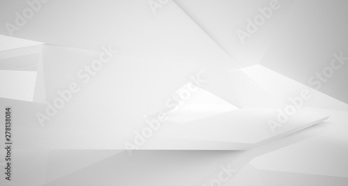 Abstract white minimalistic architectural interior with window. 3D illustration and rendering.
