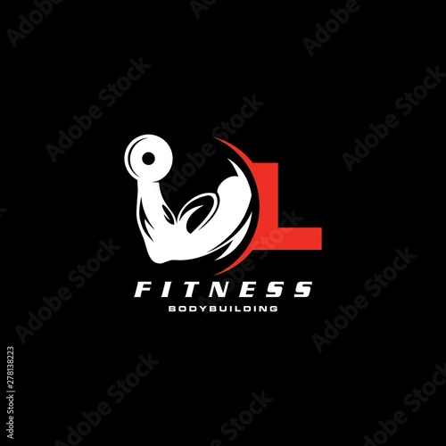 Letter L Logo With barbell. Fitness Gym logo. 