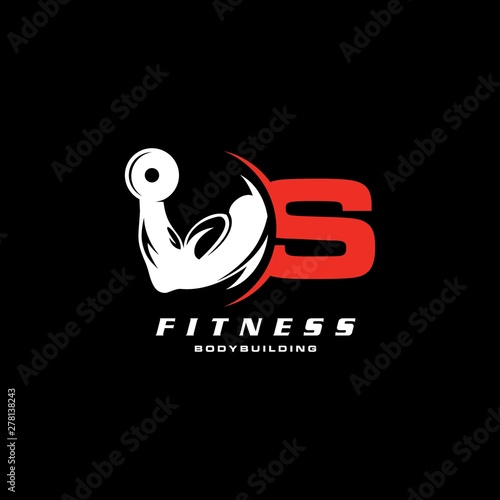 Letter S Logo With barbell. Logo design for gym and fitness.