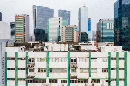 Photography Aerial view of industrial building, crowded industrial area at Kwun Tong, East Kowloon, Hong Kong