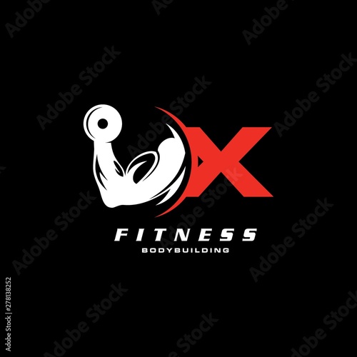 Letter X Logo With barbell. Fitness Gym logo. Logo design for gym and fitness.