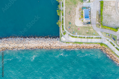 Aerial view of the breakwater of Port of Victoria Barbour, West Kowloon, Hong Kong on 7 April 2019 photo