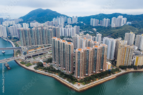 Aerial view of Hong Kong crowed residence at Tsing Yi, Hong Kong on 8 April 2019