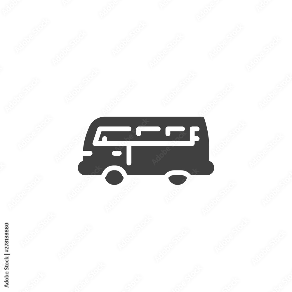 Retro Camper Van vector icon. Minivan filled flat sign for mobile concept and web design. Old van bus glyph icon. Passenger vehicle symbol, logo illustration. Vector graphics Retro Camper Van vector icon. Minivan filled flat sign for mobile concept and web design. Old van bus glyph icon. Passenger vehicle symbol, logo illustration. Vector graphics