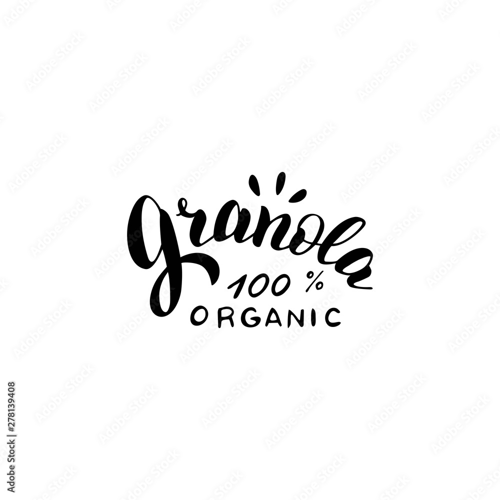 Organic granola typography logo design. Trendy lettering style text. Logotype for package, sticker, label. Vector eps 10.