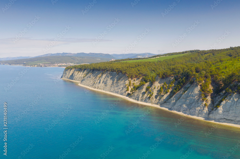 Aerial View Of Coastline Cliff With Wild Beach, Black Sea, Gelendzhik, Russia