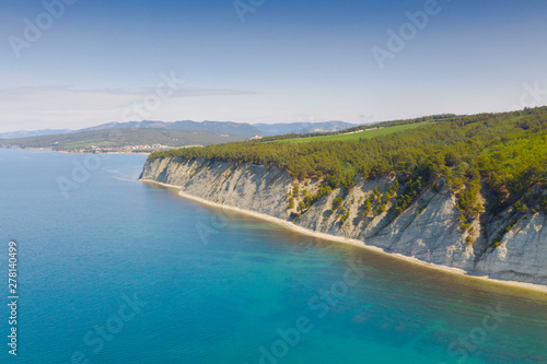 Aerial View Of Coastline Cliff With Wild Beach, Black Sea, Gelendzhik, Russia