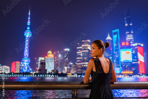Photography Shanghai city night lights glowing in dark sky