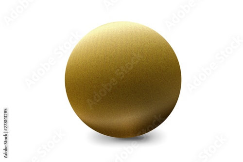 Light shining on gold metal ball isolated on white background