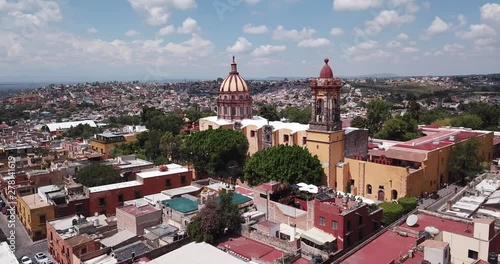 San Miguel de Allende Mexico city church aerial view