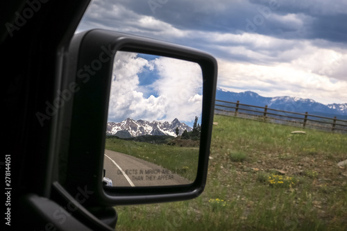 Photography Mt Wilson & Snowy Rocky Mountains in Side View Mirror - Colorado Road Trip
