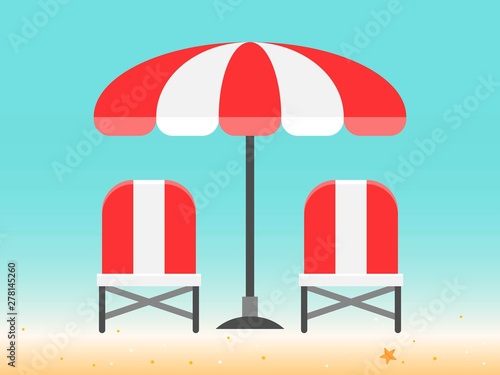 Beach chairs and Umbrella on the beach