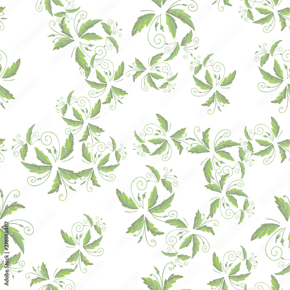 grean leaf pattern  hand drawn illustration with grunge simple texture