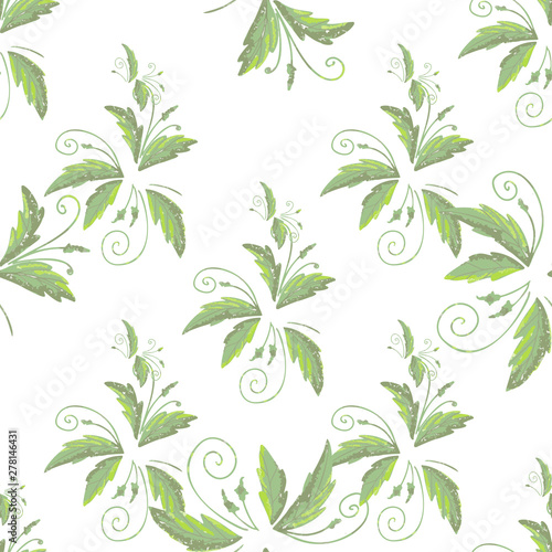 grean leaf pattern hand drawn illustration with grunge simple texture