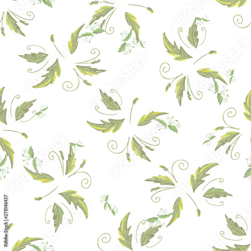 grean leaf pattern hand drawn illustration with grunge simple texture