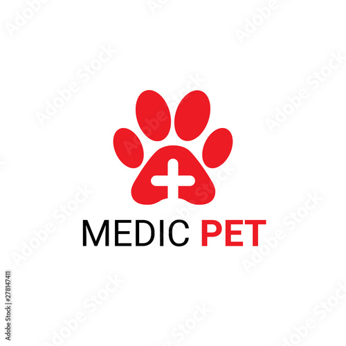 Pet Clinic Logo with Dog, Cat and Bird with Cross Symbol