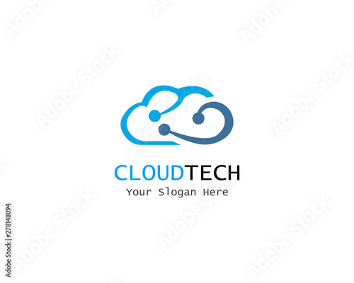 Cloud Digital technology line logo template vector